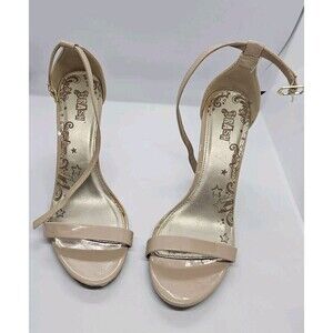 Brash Strappy Heels 6.5W Faux Patent Leather Stiletto High Heel Strap Tan Nude